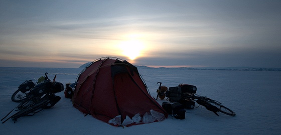 Cracks appear and move and one never knows how far away from the tent new cracks will open - Bicycle adventure across lake Baikal