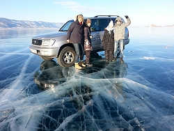 Driving on Baikal transparent ice